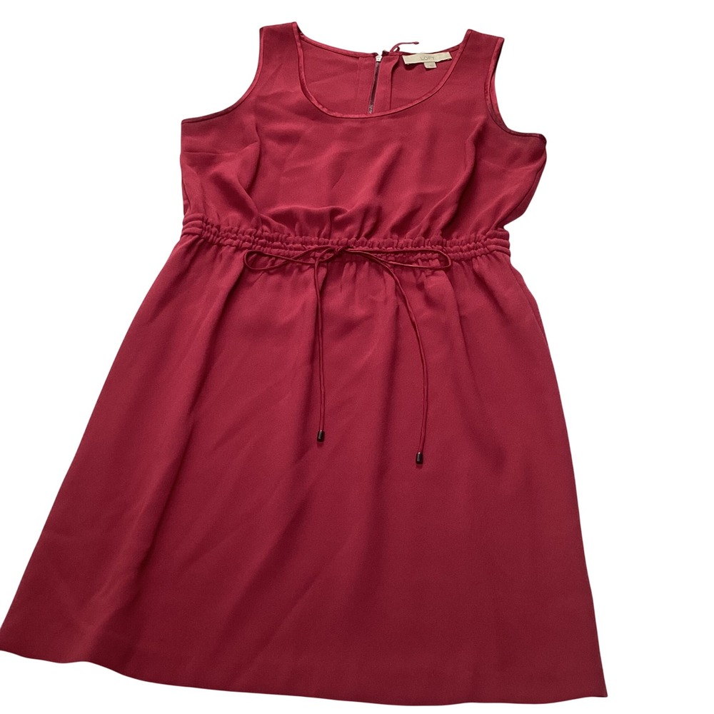 Ann Taylor LOFT Red Sleeveless Drawstring Waist Crepe Dress Size 6 314592‎